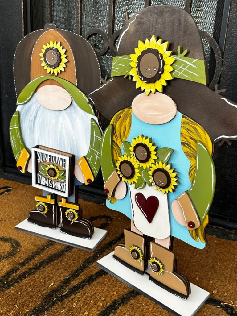 Tall Porch Gnome Sunflower Outfits- DIY Interchangeable Gnome Wood Blanks