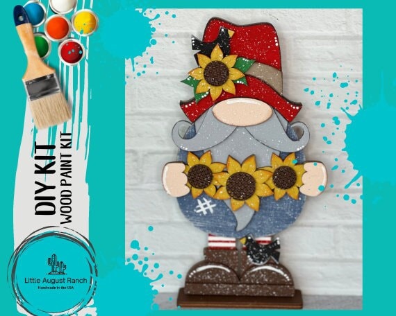 Sunflower Gnome DIY - Fall Gnome DIY Paint Kit Shelf Decor