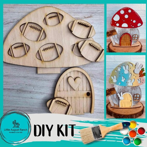 Football Mushroom DIY Interchangeable Decor Inserts - Wood Paint Kit