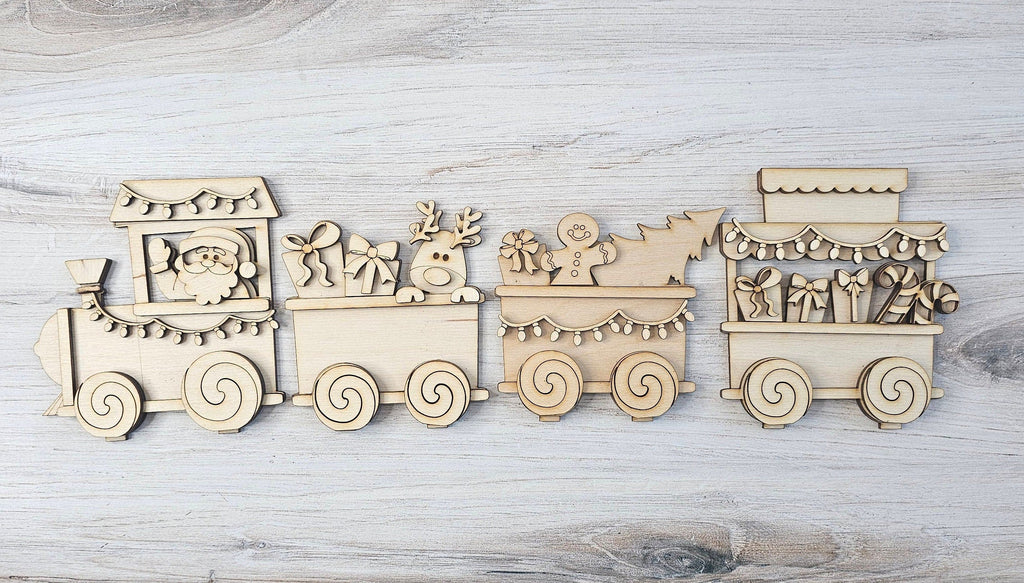 Santa Christmas Train Set - Wood Blanks for Crafting and Painting