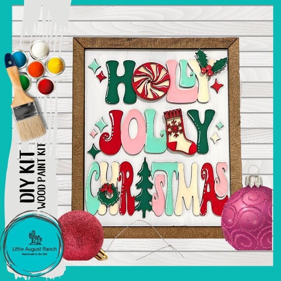 Christmas Sign Holly Jolly Christmas Framed - DIY Wood Blank Paint and Craft Kit