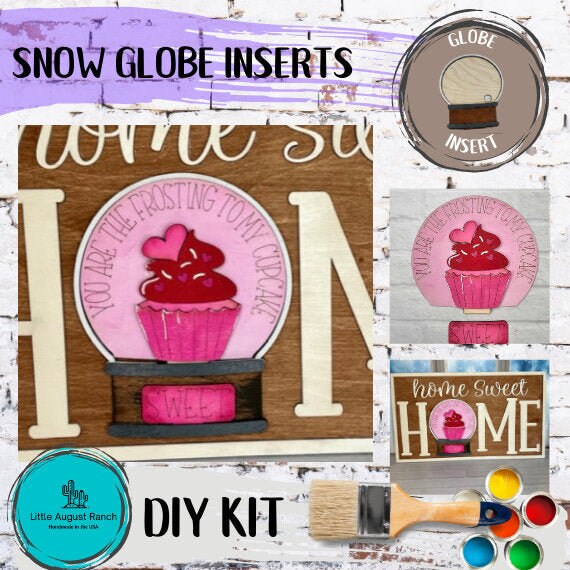 Valentine Cupcake Insert for Snow Globe DIY Interchangeable Decor Inserts - Wood Paint Kit - Home Decor