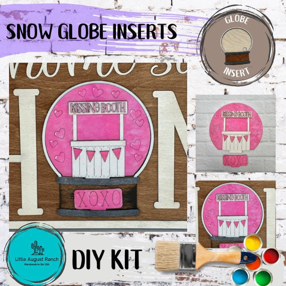 Valentine Kissing Booth Insert for Snow Globe DIY Interchangeable Decor Inserts - Wood Paint Kit - Home Decor