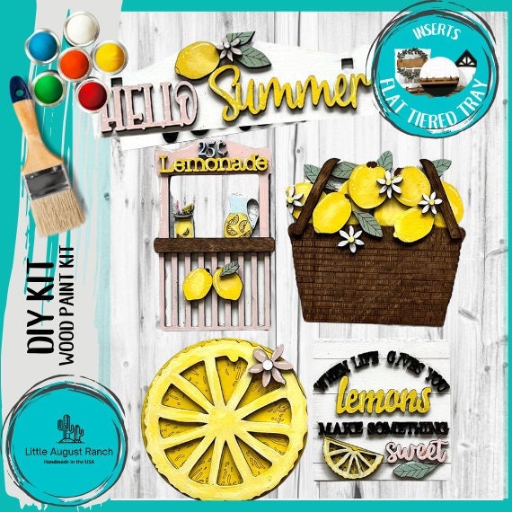 Lemon Tiered Tray Set with Banner - Flat Tiered Tray Holder for Display