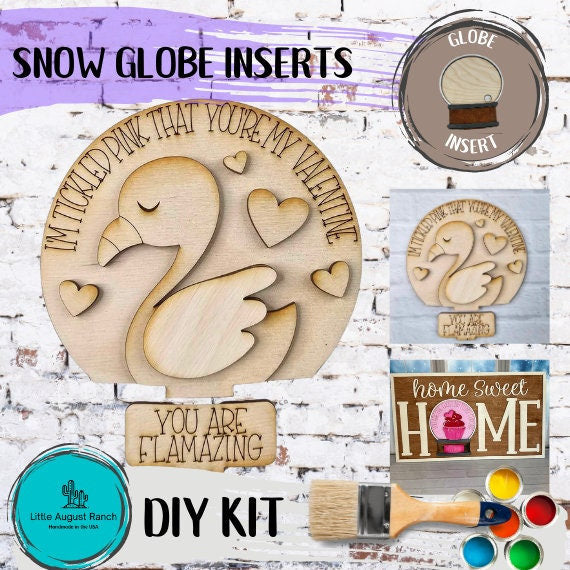 Valentine Flamingo Insert for Snow Globe DIY Interchangeable Decor Inserts - Wood Paint Kit - Home Decor