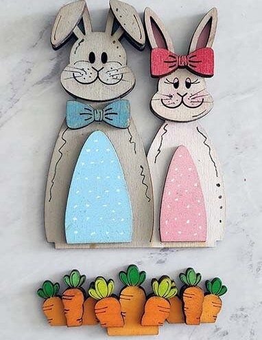 Bunny Pair DIY Interchangeable Add-ons for House and Tractor - Wood Blanks for Crafting and Painting