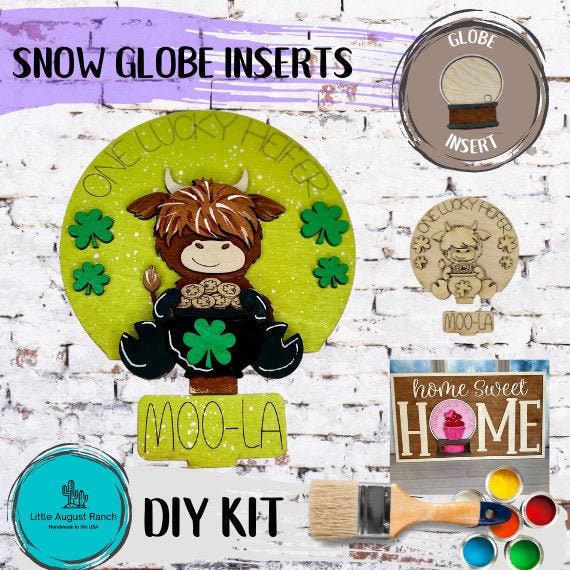 St Patrick Highland CowInsert for Snow Globe DIY Interchangeable Decor Inserts - Wood Paint Kit