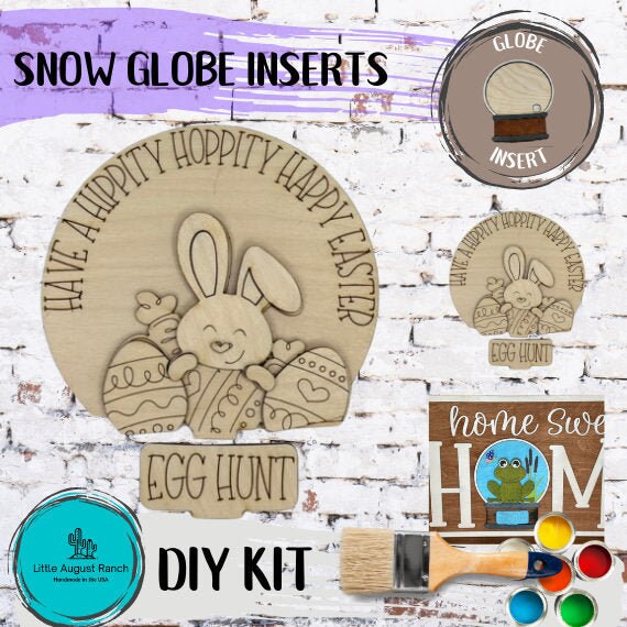 Easter Bunny Insert for Snow Globe DIY Interchangeable Decor Inserts - Wood Paint Kit - Home Decor