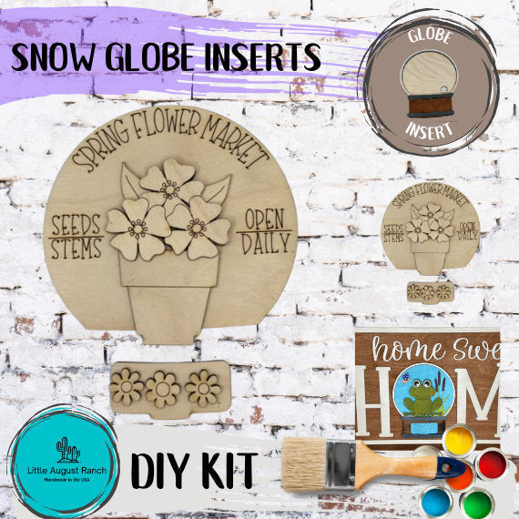 Spring Flower Market Insert for Snow Globe DIY Interchangeable Decor Inserts - Wood Paint Kit