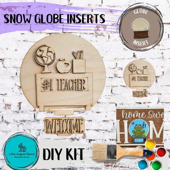 Teacher Insert for Snow Globe DIY Interchangeable Decor Inserts - Wood Paint Kit