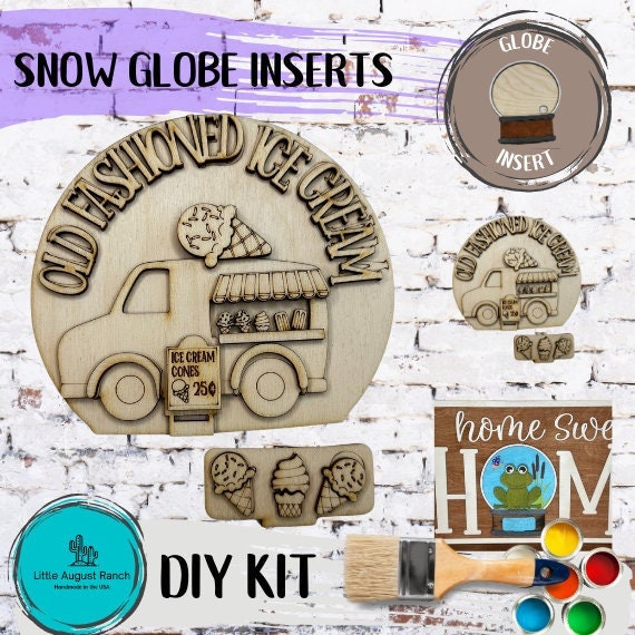 Ice Cream Truck Insert for Snow Globe DIY Interchangeable Decor Inserts - Wood Paint Kit