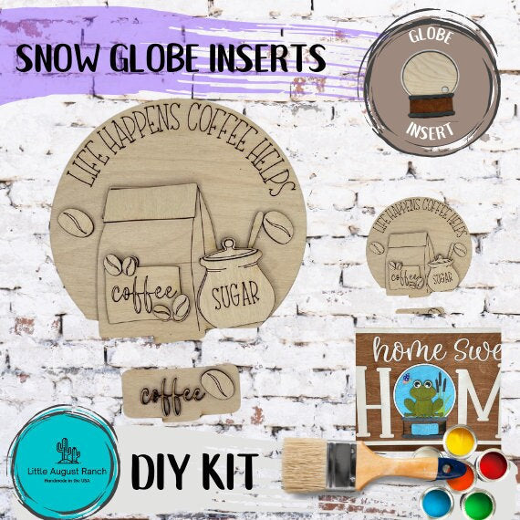 Coffee Insert for Snow Globe DIY Interchangeable Decor Inserts - Wood Paint Kit