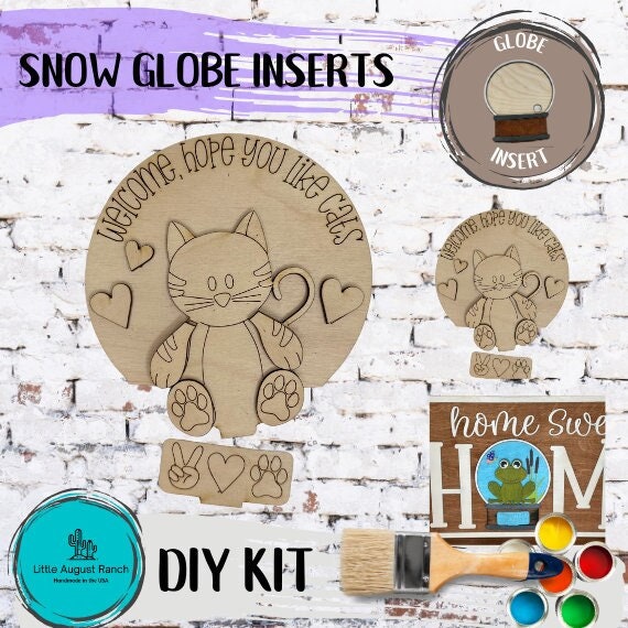 Cat Insert for Snow Globe DIY Interchangeable Decor Inserts - Wood Paint Kit