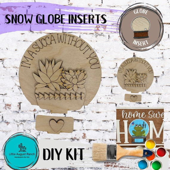 Succulents Insert for Snow Globe DIY Interchangeable Decor Inserts - Wood Paint Kit