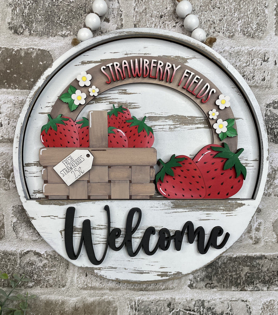 Strawberry Interchangeable Door Hanger - DIY Wood Blanks for Painting and Crafting