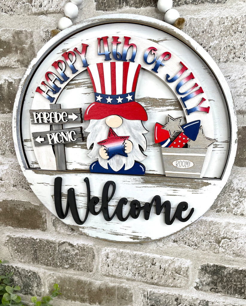 Uncle Sam Gnome Interchangeable Door Hanger - DIY Wood Blanks for Painting and Crafting