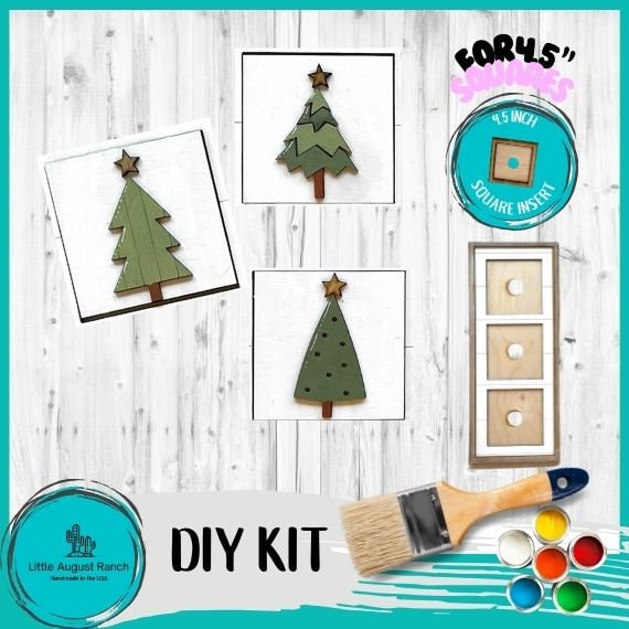 Christmas Tree Square DIY Tiles for 4.5" Frame - Wood Blanks to Paint and Craft