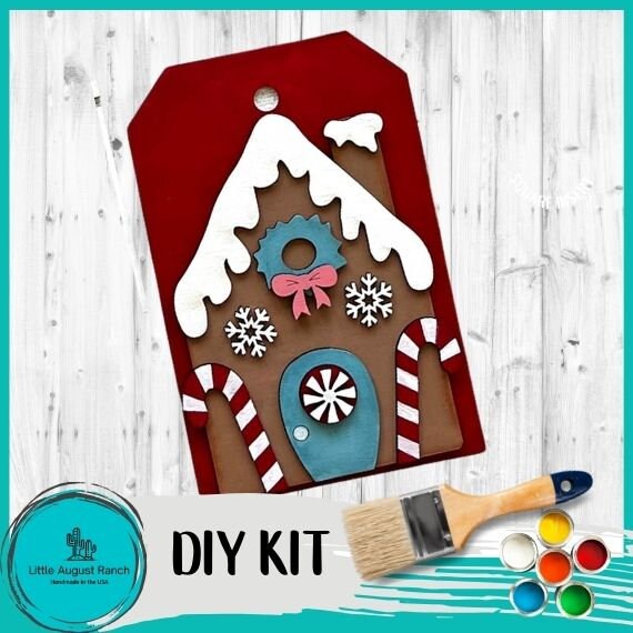 Gingerbread Large Tag Shelf or Hanging Decor- DIY Paint Kit Wood Blank Set