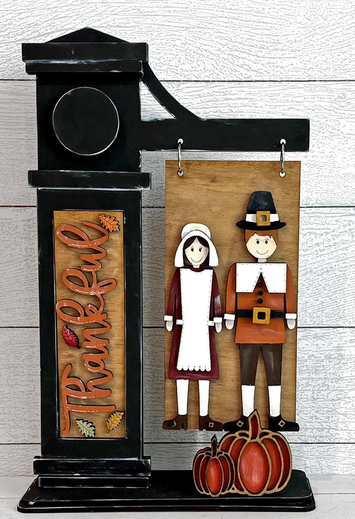 Thanksgiving Pilgrim Add-on for Slim Sign Post Holder- DIY Wood Blanks for Crafting and Painting, Home Decor