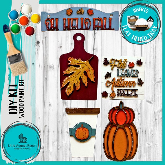 Fall Tiered Tray Set with Banner - Flat Tiered Tray Holder for Display