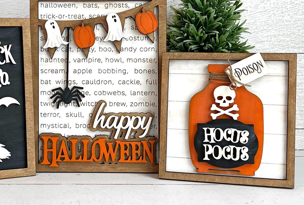 Halloween Sign Trio- DIY Wood Blanks for Crafting and Painting, Large Decor Pieces for Wall, Mantel, Shelf