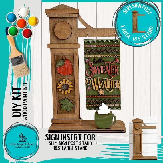 Sweater Weather Add-on for Slim Sign Post Holder- DIY Wood Blanks for Crafting and Painting, Home Decor