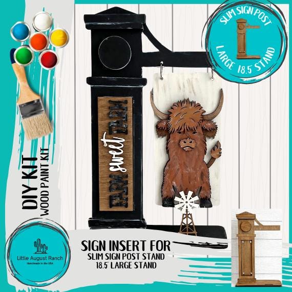 Highland Cow Add-on for Slim Sign Post Holder- DIY Wood Blanks for Crafting and Painting, Home Decor