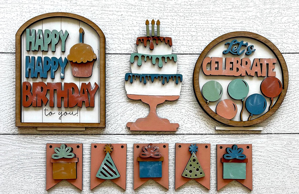 Birthday Insert for our Bench Interchangeable Shelf Pieces , Decor for Shelf - Wood Blanks for Crafting and Painting