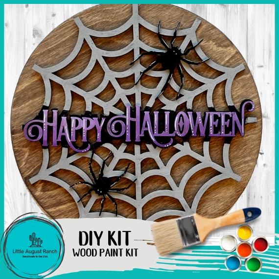 Halloween Spider Web Door Hanger - DIY Paint Kit Wood Blank Set for Crafting and Painting