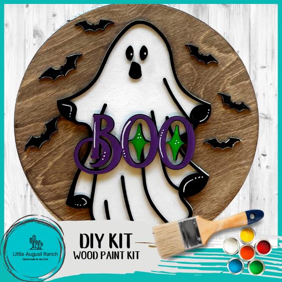 Ghost BOO Door Hanger - DIY Paint Kit Wood Blank Set for Crafting and Painting