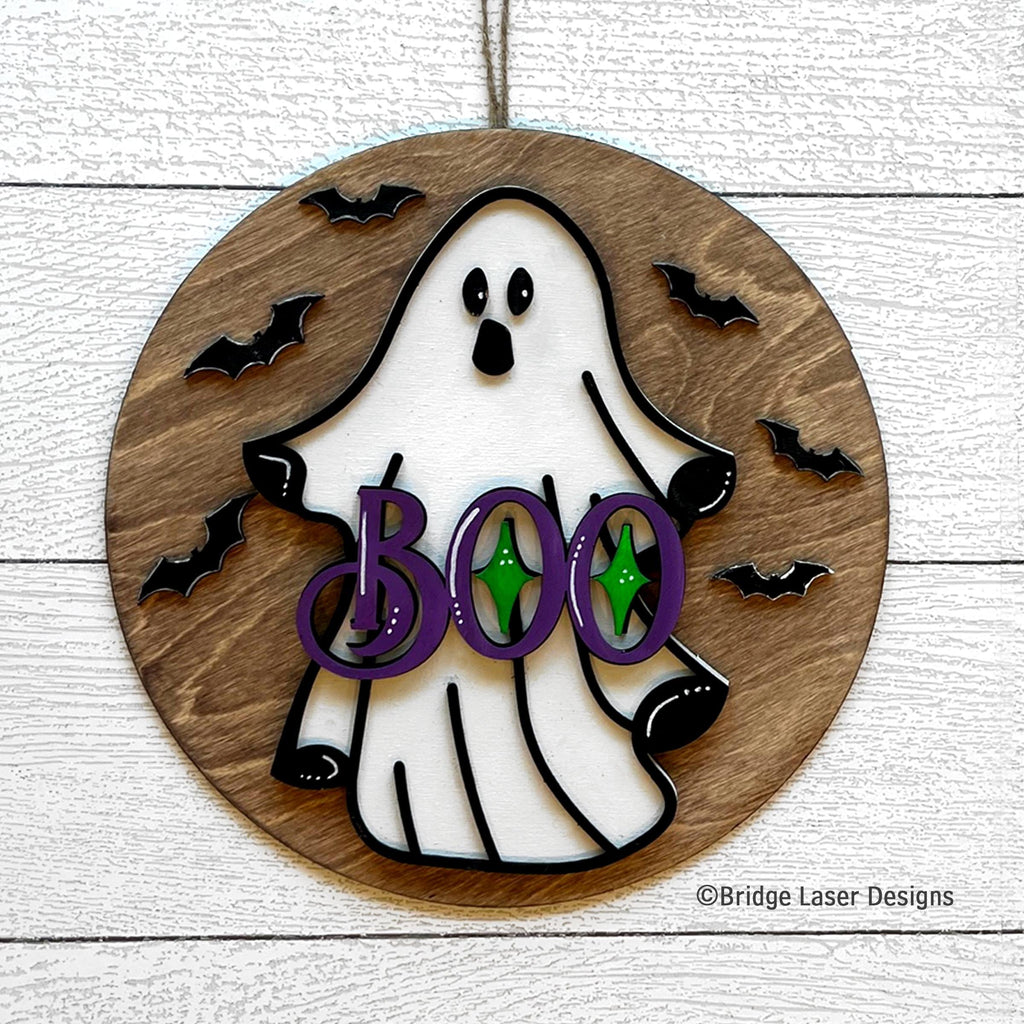 Ghost BOO Door Hanger - DIY Paint Kit Wood Blank Set for Crafting and Painting