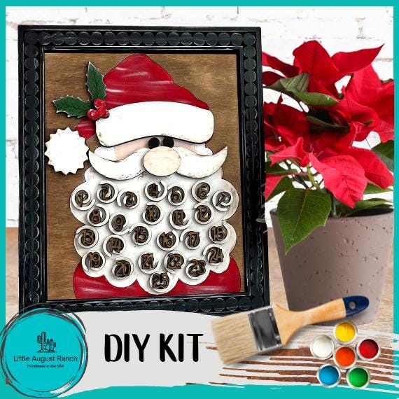 Santa Christmas Countdown Calendar DIY Wood Kit- DIY Wood Blank for Painting and Crafting