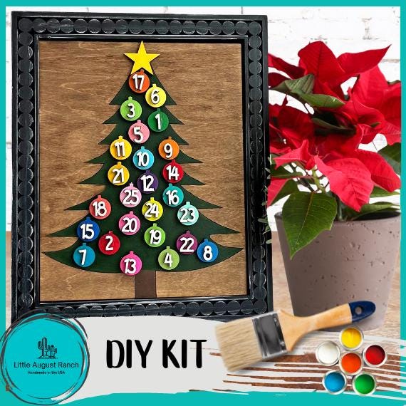 Christmas Tree Countdown Calendar DIY Wood Kit- DIY Wood Blank for Painting and Crafting