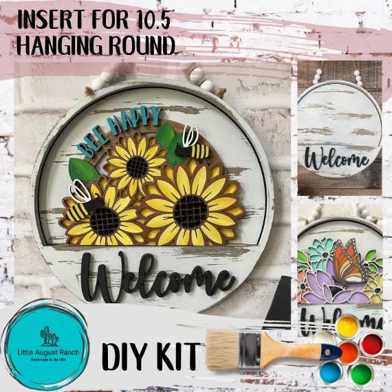 Sunflower and Bees Interchangeable Door Hanger - DIY Wood Blanks for Painting and Crafting