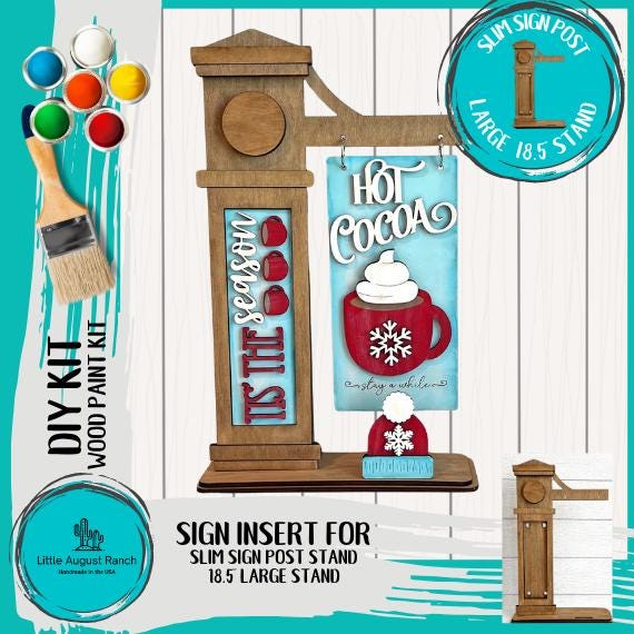 Hot Cocoa Add-on for Slim Sign Post Holder- DIY Wood Blanks for Crafting and Painting, Home Decor