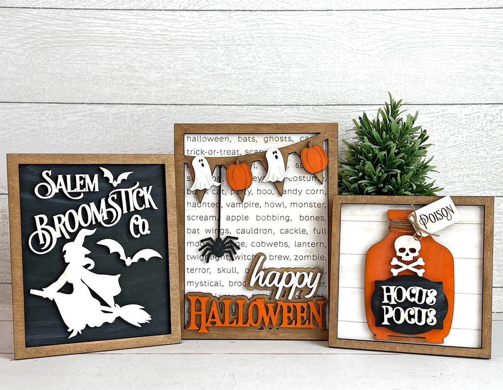 Halloween Sign Trio- DIY Wood Blanks for Crafting and Painting, Large Decor Pieces for Wall, Mantel, Shelf