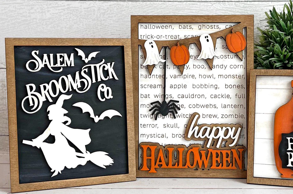 Halloween Sign Trio- DIY Wood Blanks for Crafting and Painting, Large Decor Pieces for Wall, Mantel, Shelf