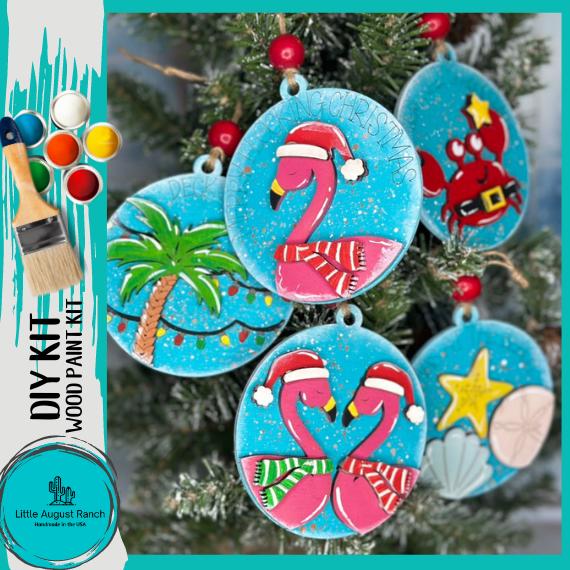 Christmas Ornament Beach Set - Paint it Yourself - DIY Christmas Ornament Wood Blank Set