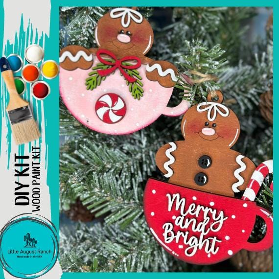 Gingerbread Cup Ornament Set - DIY Wood Blanks for Painting and Crafting