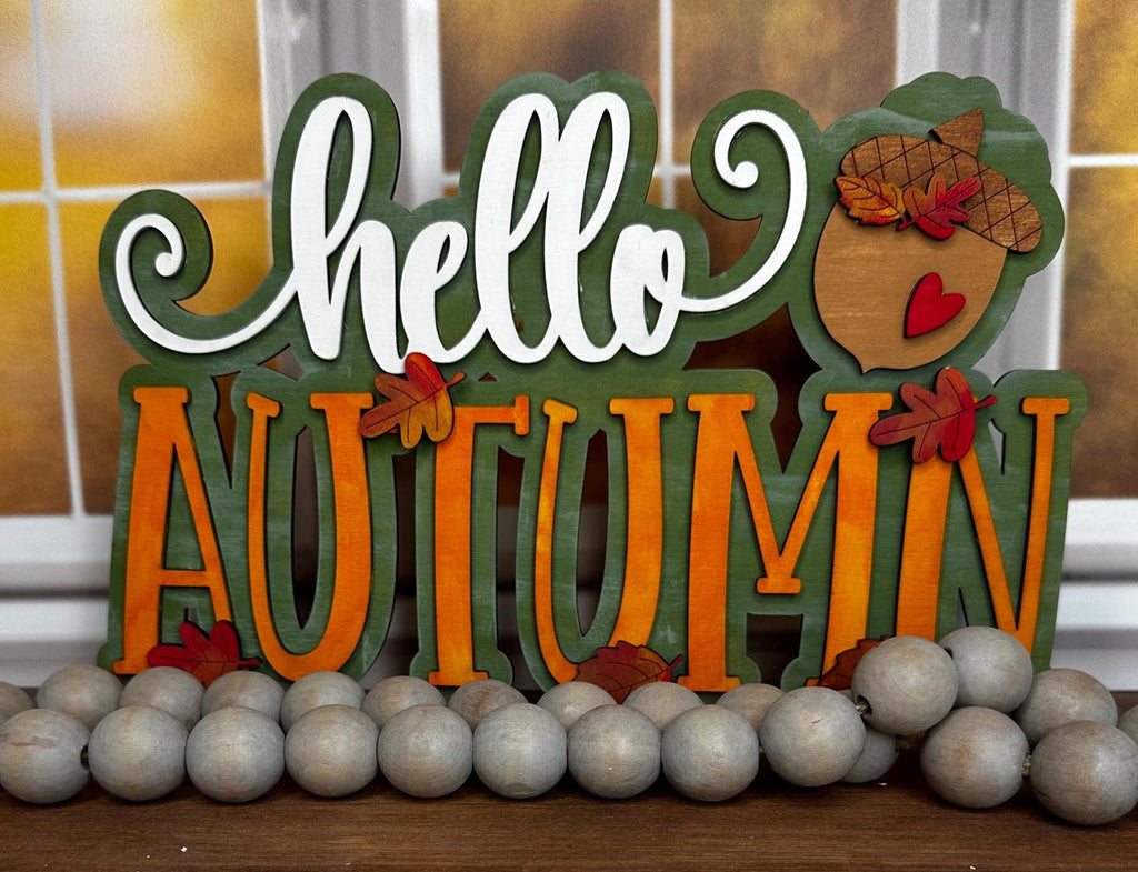 Hello Autumn Word Shelf Sitter - DIY Wood Blank Paint and Craft Kit