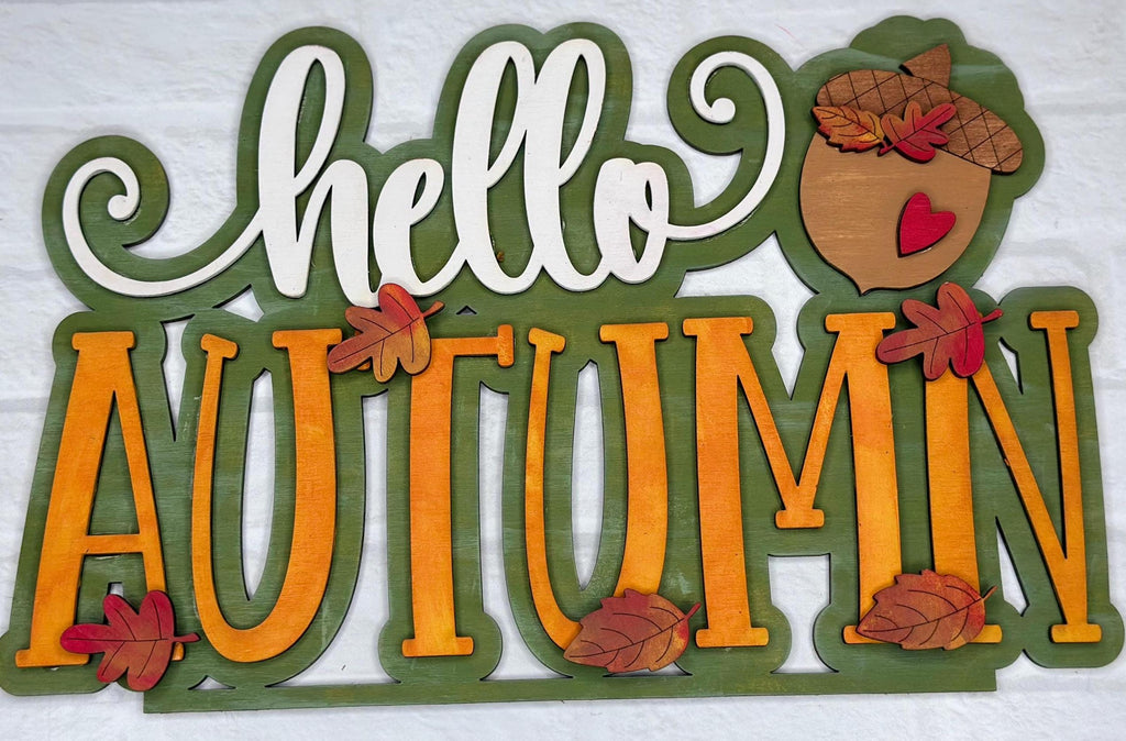 Hello Autumn Word Shelf Sitter - DIY Wood Blank Paint and Craft Kit