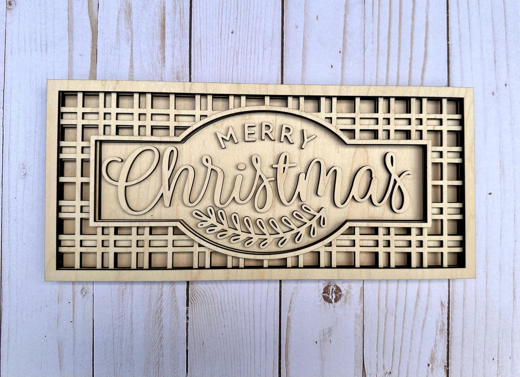 Merry Christmas Plaid Chunky Sign DIY Kit - Paint Kit Wall Hanging - Paint Kit - Wood Blank