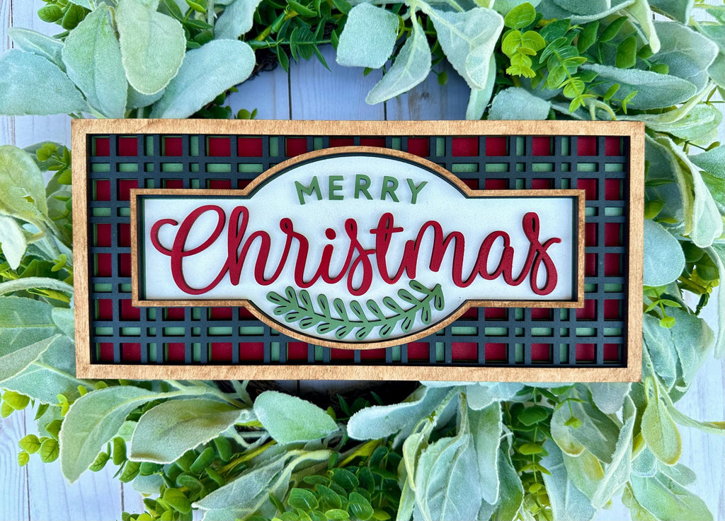 Merry Christmas Plaid Chunky Sign DIY Kit - Paint Kit Wall Hanging - Paint Kit - Wood Blank