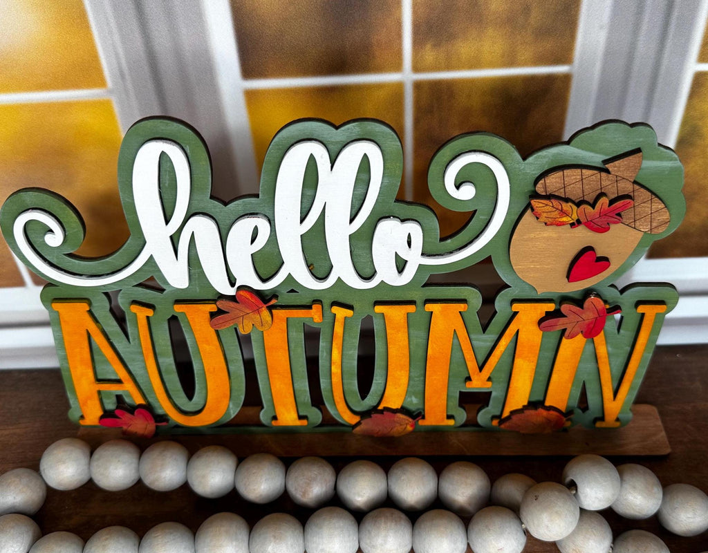 Hello Autumn Word Shelf Sitter - DIY Wood Blank Paint and Craft Kit