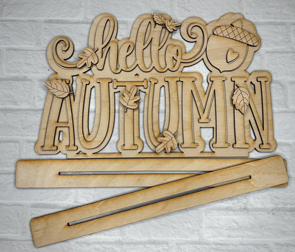 Hello Autumn Word Shelf Sitter - DIY Wood Blank Paint and Craft Kit