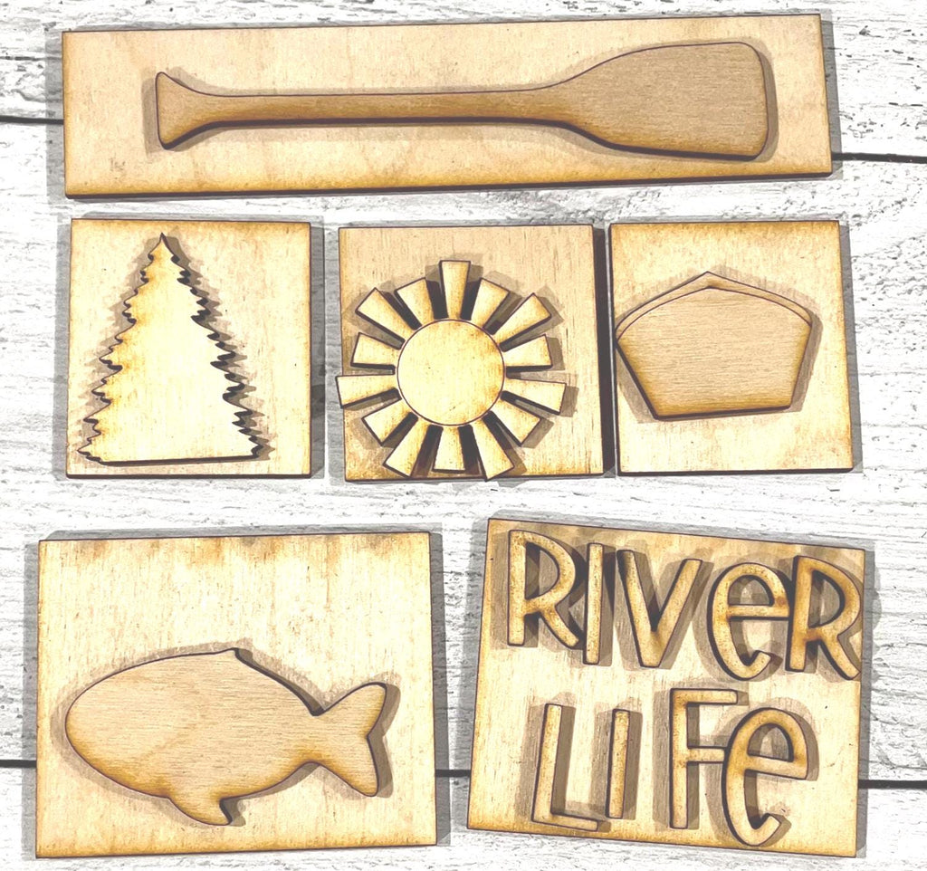 River Life Insert for Interchangeable Shadow Box- Wood Blanks for Painting and Crafting