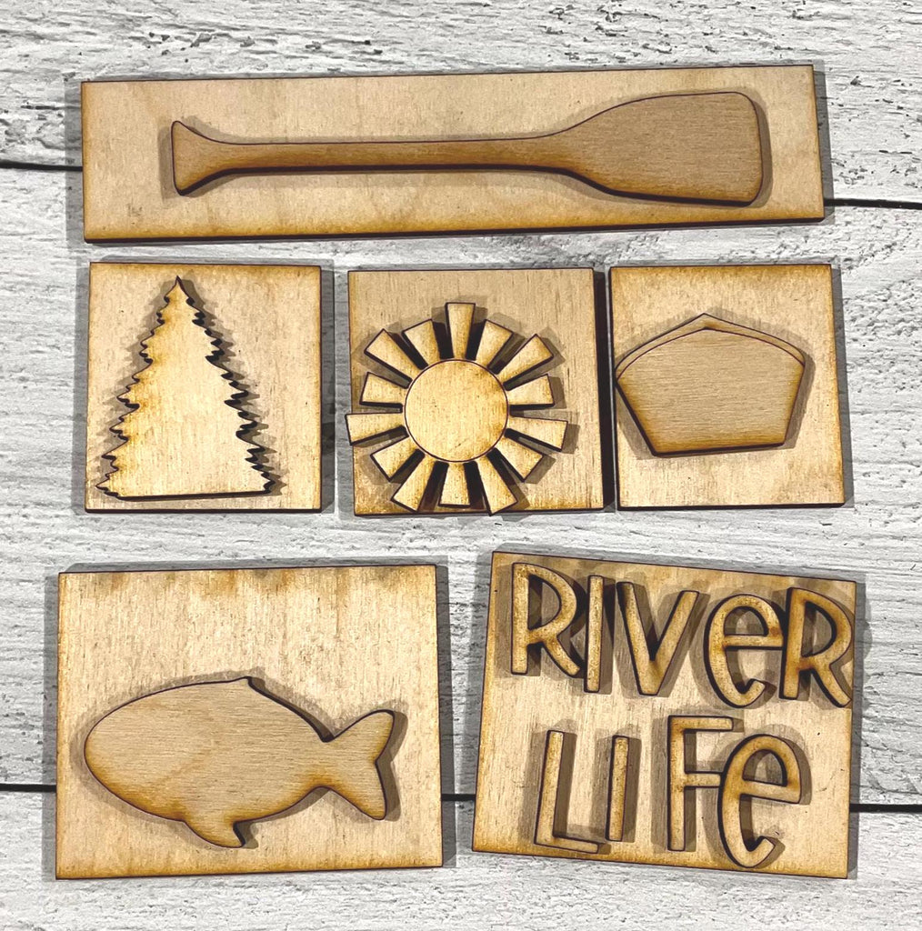 River Life Insert for Interchangeable Shadow Box- Wood Blanks for Painting and Crafting