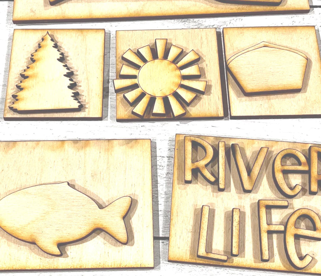 River Life Insert for Interchangeable Shadow Box- Wood Blanks for Painting and Crafting