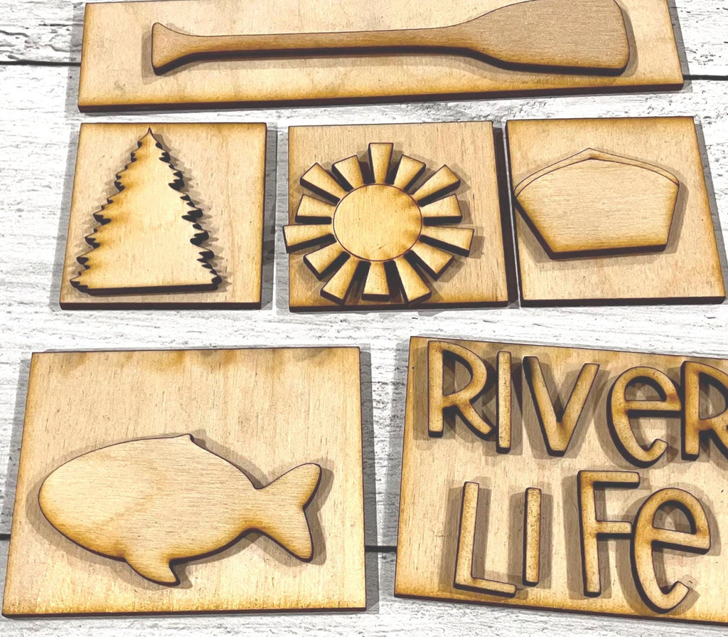 River Life Insert for Interchangeable Shadow Box- Wood Blanks for Painting and Crafting