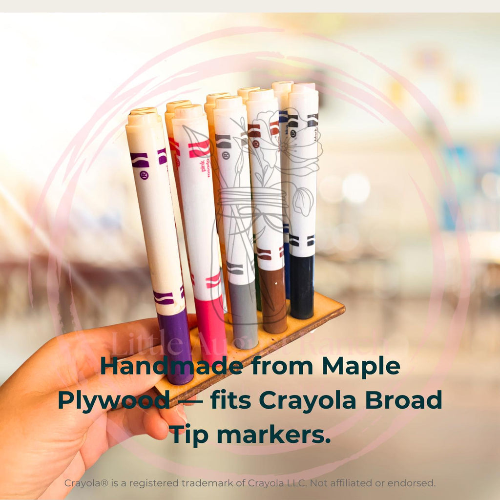 Wooden Marker Stand Compatible with Crayola Broad Tip Markers | 10-Slot Organizer | Palette or Rectangle | Maple Plywood